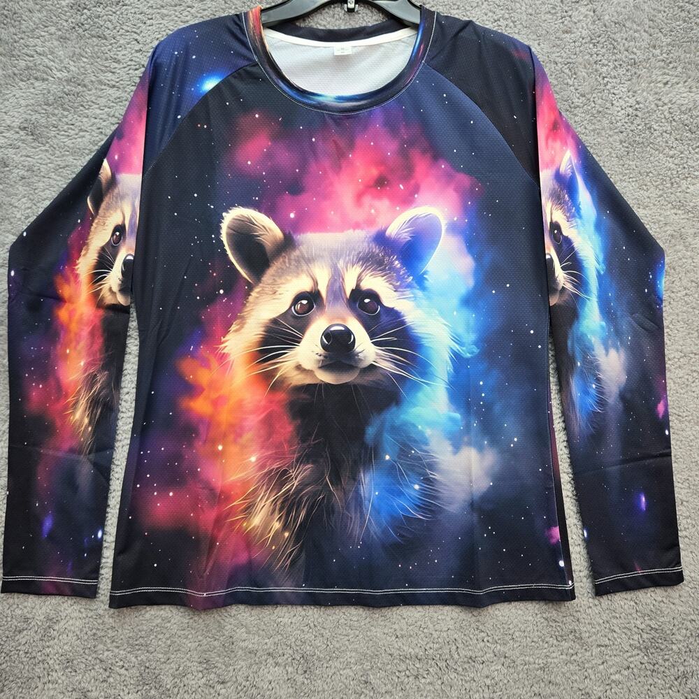 Feifeiyu Galaxy Space Raccoon Long Sleeve Top All Over Print Graphic Tee XL